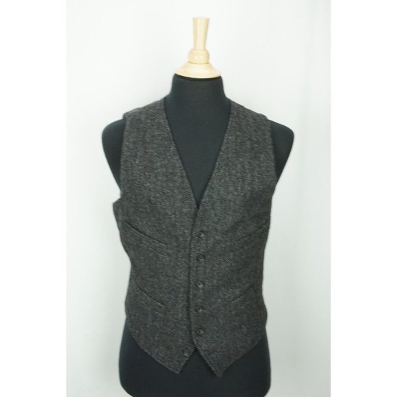 J.Crew Moon Tweed Gray Herringbone Mens Vest Gilet Sz M